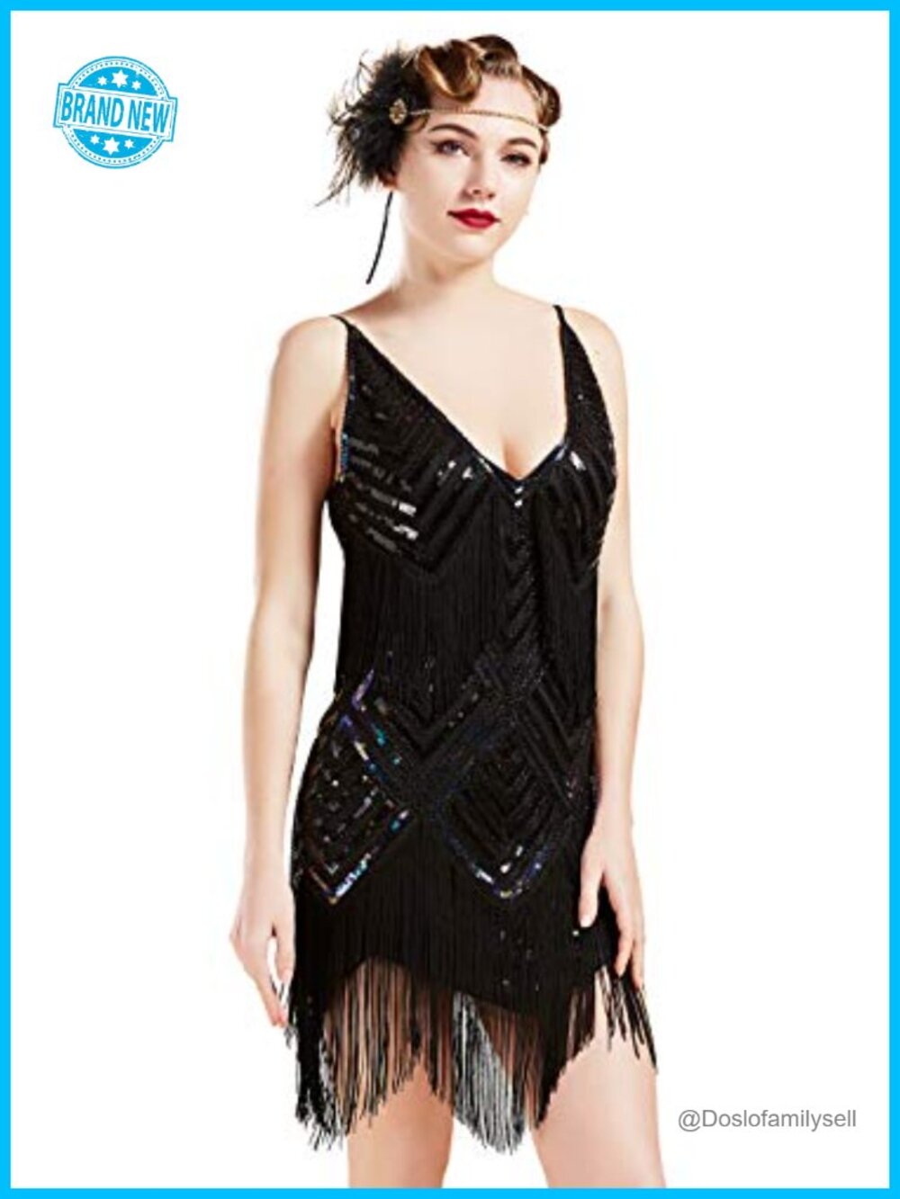 BABEYOND Flapper Dress Deep V Neck Bodycon Sequins Tassels 1920s Gatsby Party
